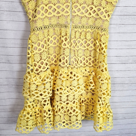 LULU'S Beauty and Lace Yellow Crochet Lace Mini Dress, sz Small - Picture 7 of 16